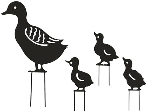 Lollanda 4pcs Chicken Garden Metal Stakes, Hollow Chicken Metal Gardens Stakes Decorative, Animals Garden Silhouette Statues for Yard Gardens Lawn Outdoor (Chicken)