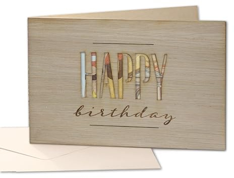 Holzgrußkarten – Happy Birthday Geldgeschenk Karte aus echtem Holz zum Geburtstag - Geburtstagskarte Geldgeschenke Verpackung mit Umschlag, Geldkarte Geburtstag, Geburtstagsgeschenk