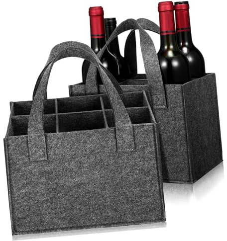 Warmhm Weinflaschenträger Filz 2 Stück Mit Trennwänden Tragbare Rotwein Einkaufstasche Mittelgrau Für 6 Flaschen Faltbar Und Wärmeisolierend Mit Griff Für Bier Saft Und Cocktails