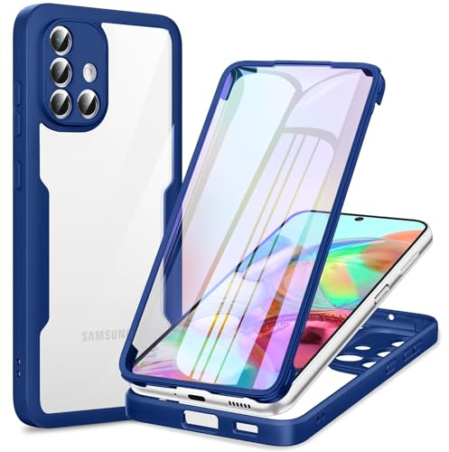 Phoona für Samsung Galaxy A71 4G Hülle, 360 Grad Robust Stoßfest Schutzhülle mit Eingebautem Displayschutz, Case Transparent Panzerhülle Handyhülle für Samsung A71， Blau
