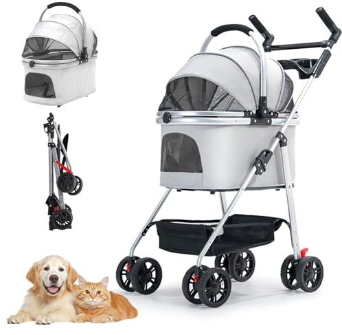 Siairo 3-in-1 Foldable Pet Stroller 20KG - Detachable Carrier Car Seat, Indoor Outdoor Dog Cat Stroller for Small Medium Pets,Storage Basket,Storage Bag and Food Tray