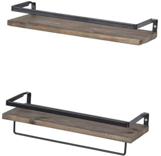 VALICLUD Rustic Iron Wall Rack Floating Suspend Shelf Unit Scaffold Board Shelves for Home Office