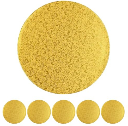 Cake Company Tortenplatte rund 35 cm Ø | 5 Stck, Cake Board rund | auch für dicke und mehrstöckige Torten | hochwertige goldene Alukaschierung