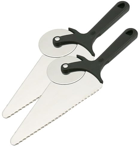 Mikikit 2pezzi Rotella Pizza in Acciaio Torta e Pizza Con Rotelle Coltello Per e Spatola Multifunzione Da Cucina
