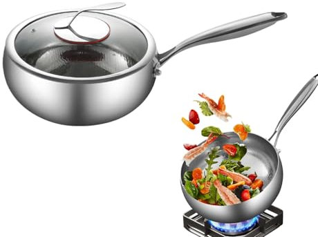 Sartén de titanio sin recubrimiento, sartén de titanio con tapa sin recubrimiento, sartén antiadherente de titanio martillado, duradera, resistente a los arañazos para cocinar, para cocina
