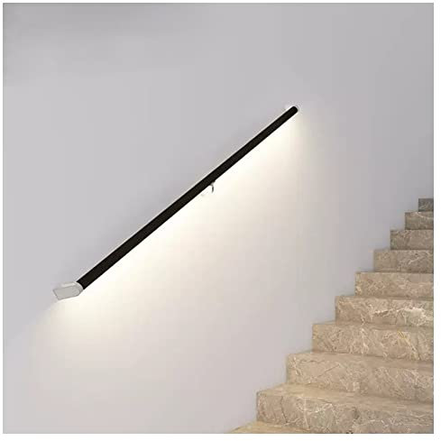 Kit de pasamanos de aluminio LED, barandilla de escalera iluminada para uso en interiores y exteriores, caravanas, campistas, acabado de grano de madera, 1,2 m, solución de seguridad duradera y