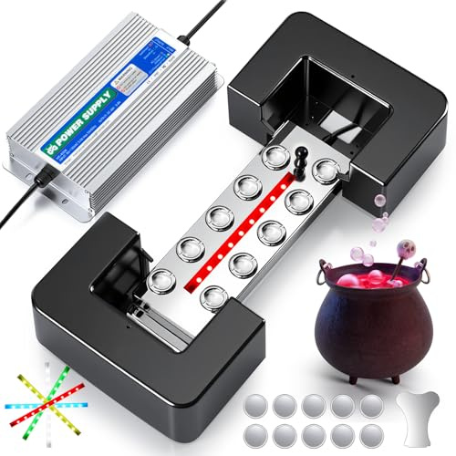 Mxmoonant Ultrasonic Mist Maker 10 Head w/LED Lights, 9000ml/h Mister Fogger, w/400W Power Supply, Float, Extra 10 Replacement Discs, for Halloween Cauldron, Plant Humidifier, Pond Decor