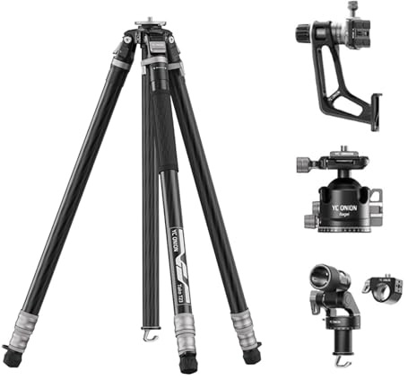 YC Onion Tako T23 Trípode de Cámara,Kit Cabeza Esférica BC44, Cabeza Gimbal & Rig Over Head | Diseño One-Flip, Ligero Plegable, Disparos Multi-Angulo para Viajes/Fotografía al Aire Libre