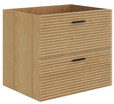Vente-unique - Meuble sous Vasque Suspendu strié - 2 tiroirs - Naturel Clair - 60 cm - SARONE