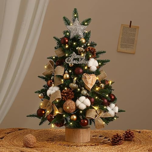 Mini Weihnachtsbaum Klein, 45cm Weihnachtsdeko Kleiner Weihnachtsbaum mit Beleuchtung, Weihnachten Deko Künstliche Weihnachtsbäume LED Tisch Weihnachtsbaum Klein für Weihnachtsdeko Tisch (H)