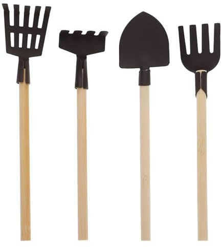 Toyvian Lot de 4 mini outils de jardinage - Pelle et fourchette à fumier - Accessoires de maison de poupée multifonctions pour le jardinage, l'artisanat et décoration miniature imaginative