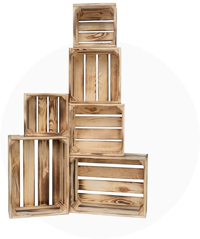 ITA Home & Garden Holzkisten Set Vintage, 6-teilig, 3 Größen, stapelbar und ineinander nestbar, dekorative Aufbewahrungsboxen aus FSC-zertifiziertem Weichholz, Holz mit Smoked-Finish