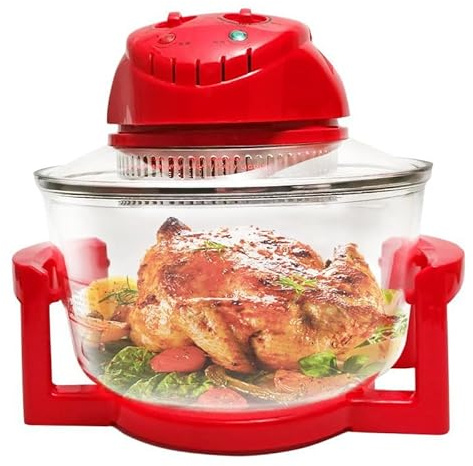 Friggitrice ad aria, Friggitrice ad aria con forno alogeno da appoggio multiuso 15 litri, friggitrice in vetro anello di estensione, temperatura e timer regolabili(Red)