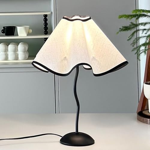 Nordic Black Nightstand Desk Light Desktop Accent Lamp Bedside Lights with PVC Flower Shade Living Room End Lamps Column Table Lighting