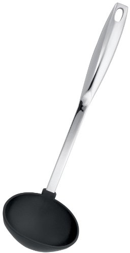 Stellar Premium Nylon Tools Soup Ladle, Polished Stainless Steel Handle, Soft Nylon End, Dishwasher Safe, for Use with Non-Stick Cookware