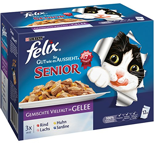 Felix So gut wie es aussieht Senior Multipack 12 x 100 g Katzenfutter von Purina, 6er Pack (6 x 1.2 kg)