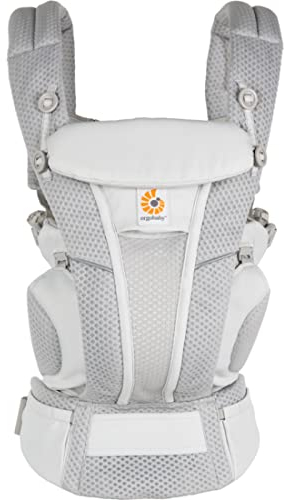 Ergobaby Omni Breeze Babytrage für Neugeborene ab Geburt bis 20kg, 4 Positionen SoftFlex Mesh Ergonomische Babybauchtrage Rückentrage Baby-Tragetasche, Pearl Grey