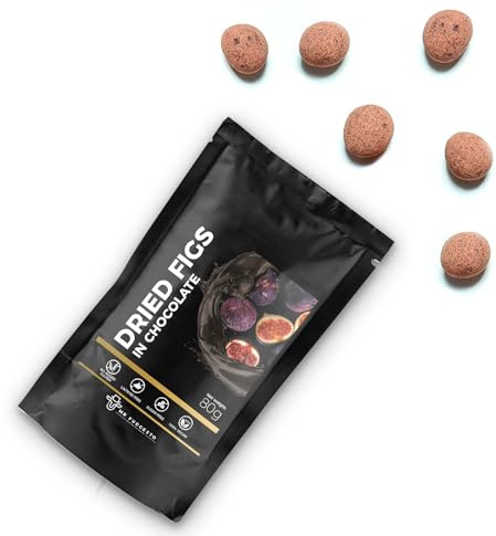 Figues Séchées Enrobées de Chocolat Dessert - Friandises Mr Fudgesto - Délice Premium - Sans Sucre Ajouté - En-Cas Sain - Fruits à Coque et Fruits Enrobés de Cacao - Boîte de 80g
