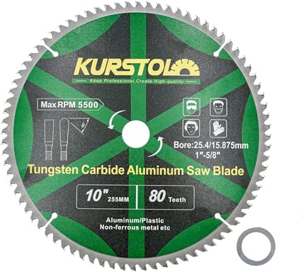 KURSTOL Lame de Scie Circulaire 255 x 25,4 x 15,875 mm - 80 dents Disques à Tronçonner pour Aluminium, Métaux non ferreux, Plastique