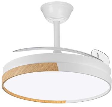 wonderlamp - Ventilador LED aspas plegables Arpino Blanco+Madera CCT 3000-4000-6000K, Intensidad Regulable 45W, Silencioso