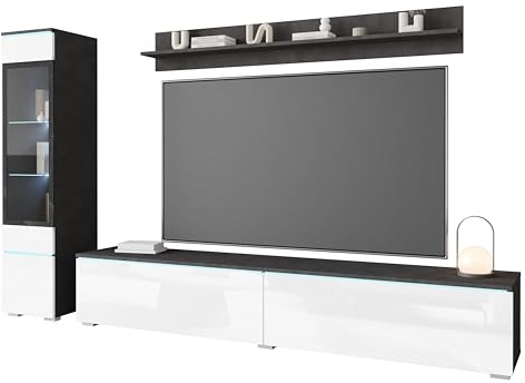 PIASKI Vera I Ensemble de meubles de salon avec éclairage LED en option Matera/blanc brillant avec éclairage LED