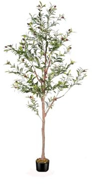 PlusFive 5FT Olive Tree Artificial, Faux Olive Tree with Natural Wood Trunk & Lifelike Olivesfruits, Large Artificial Plants Indoors for Home Living Room Balcony Corner Office Decor Housewarming Gift