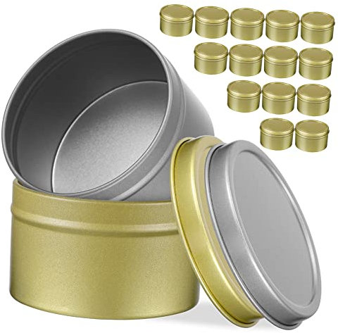HAWILLOSCH Set Di Contenitori Per Candele - 16 Barattoli in Metallo Con Coperchio A Vite - Barattoli Rotondi in Per La Fabbricazione Di Candele - Sicura Per La Salute