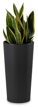HowHomely Blomkruka stor hög 37 cm med blomkruka insats 20 cm i diameter – svart planteringskruka stor av plast för dekoration vardagsrum, trädgård eller terrass