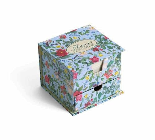 Pigna,Schreibtisch-Organizer mit Schublade,Natur Blumen Memo-Halter,Elegantes Blumen-Design,Ideal für den Schreibtisch,Kompakter Organizer,Hellblauer Hintergrund,1 Stück Packung