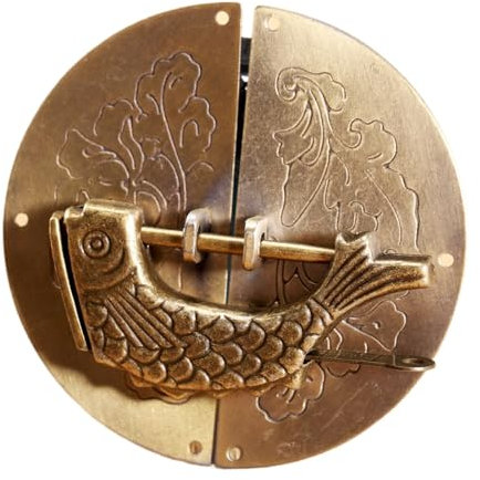 GHHZML Türklopfer Eisen Schublade Schrank Schrank Schmuck Box Brust Tür Schloss Latch Platte zieht Griff Klopfer Vintage chinesische alte Fisch Schloss