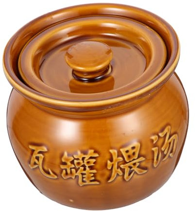 EXHUMKY Olla De Cerámica Para Sopa 400 Ml Marrón Resistente a Altas Temperaturas Apta Para Uso Doméstico y Restauración Multifunción