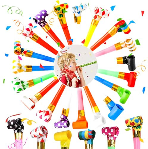 GGUFAY 25 PCS Trombette Festa Compleanno,Partito Trombette Fischietto, Trombette Compleanno Bambino, per Bambini, Compleanni, Matrimoni, Celebrazioni,Colore Casuale