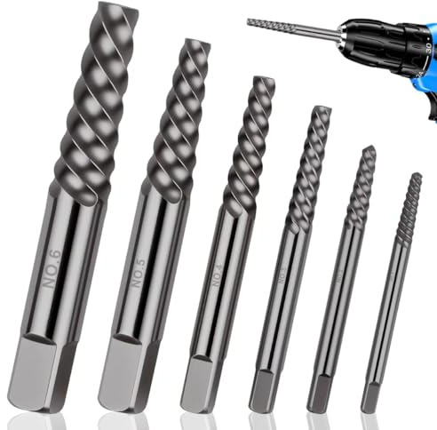 BSTDAYEVER Extracteur de Vis Cassée Tourne a Gauche Extracteur 6Pcs Kit D'extracteur de Vis Cassé Extracteurs à Gauche avec Boîte de Rangement pour Enlever Cassées Coincées ou Abîmées