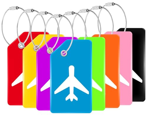 8 Pack Silicone Luggage Tag, Stainless Loop Name ID Card for Suitcases, Airplane TSA Approved Privacy Protection Travel Tags, Quick Spot Baggage Bag Identifier, Cruises Essentials Multicolor