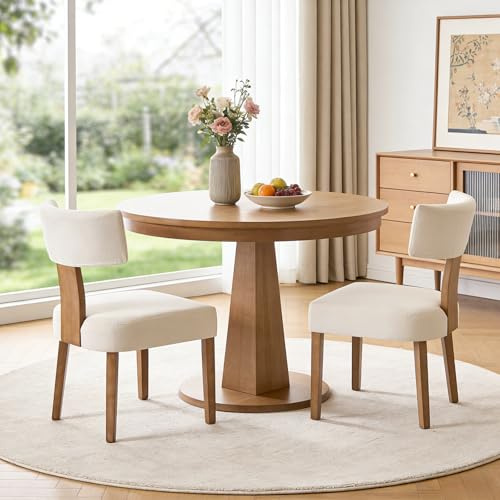 Relbiety Kitchen Linen Dining Chairs Set of 2 PCS Upholstered Corner Chair Armless,Side Chairs with Backrest Solid Wooden Legs For Living Room,Dining Room,Bedroom,Beige