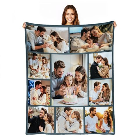 Customaster Personalisierte Decke mit Foto, Personalisierte Geschenke für Familie/Paare/Baby, Kuscheldecke mit Foto, Geburtstagsgeschenk für Frauen/Männer- 10 Foto
