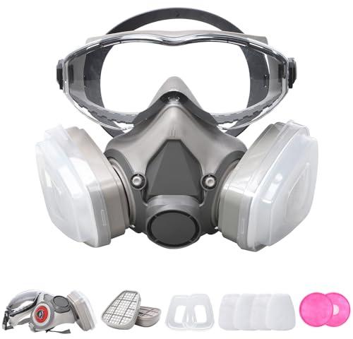 Reusable Respirator Gas Mask,2-in-1 Half Face Respirator with Replaceable Filters, Protection Against Chemicals, Organic Vapors, Dust, Particles for Painting, Welding, Woodworking, Pest Control