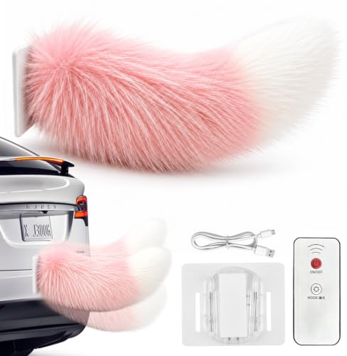 Pipihome Niedliche Fuchsschwanz Auto-Deko, Wackeldackel fürs Auto | Elektrisch Wedelnder Tier Schwanz mit Fernbedienung, Kreatives Bewegliche Auto Zubehör für Fahrzeug SUV Motorrad