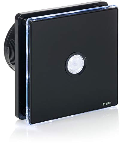 STERR Black Bathroom Fan 4 inches / 100 mm with LED + PIR - Extractor Fan - Glass Front - Modern Look - BFS100LP-B - 10 W