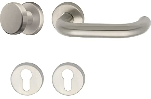GRUNDMANN 100996 1754/D70M FH Interchangeable Fitting on Rosette PZ Door Fitting VK 8.5 Stainless Steel Matt Silver