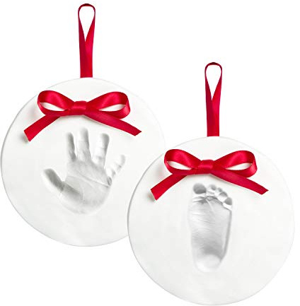 Pearhead babytryck 2-pack no-baka baby hand och fotavtryck prydnad kit, gör-det-själv jul minnessak gåva perfekt för nya föräldrar