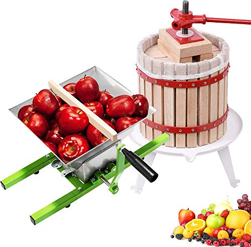 AufuN 12L Obstpresse Weinpresse aus Buchenholz + 7L Obstmühle Edelstahl | Manuell Fruchtpresse Saftpresse Maischepresse inkl Handhaben und Presstuch Traubenmühle Maischemühle Zerkleinerer für Obst
