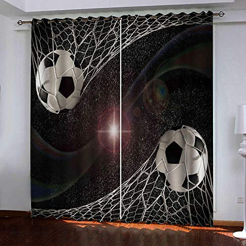 Blickdicht Vorhang Kinder Fußball Kinderzimmer Vorhänge mit Ösen Polyester Gardinen Thermovorhang Ösenschal Kindergardinen für Wohnzimmer Schlafzimmer ,2er Set,110x215cm (B x H),Schwarz Und Weiß