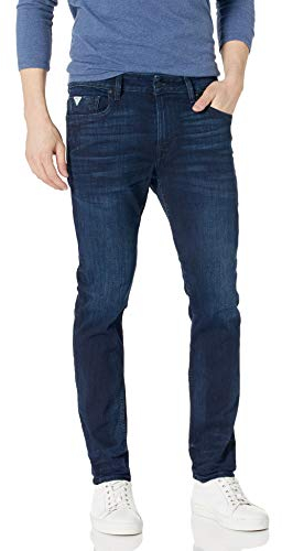 GUESS Herren Mid Rise Slim Fit Tapered Leg Jeans, Ringer Wash Indigo, 32W / 32L
