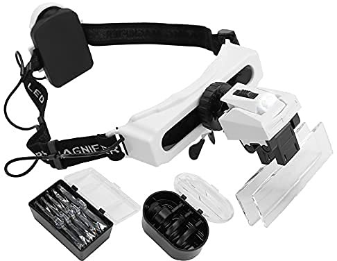 Loupe de tête LED, lunettes loupe grossissante avec éclairage LED pour travaux rapprochés, lecture bijoutier, couture et bricolage