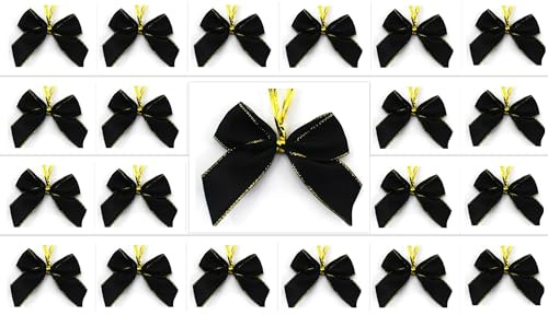 Lot de 24 nœuds en satin pour sapin de Noël, 6 cm, avec clip de fixation, noir