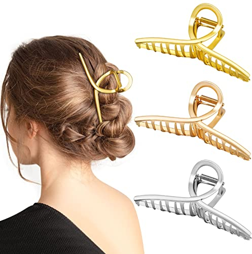 3 Stück Große Haarklammer, Metal Haarspangen Damen für Dickes Haar , Rutschfeste Haarnadel, Strong Hold Haar Klaue Clips Haarstyling Accessoires für Frauen Mädchen