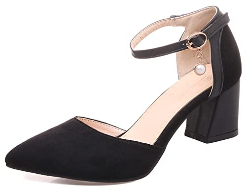 Bviennic Donna Appuntito Estate Con Cinturino Alla Caviglia Tacco A Blocco Sandali Eleganti Serata Moda Closed Toe Vestito Prom Scarpe Nero/5Cm Numero 33 Eu