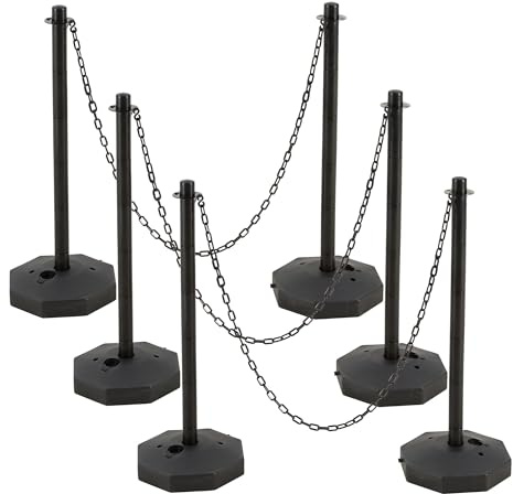 Outspurge 6 Pack Traffic Barricade Delineator Post with Fillable Base, Crowd Control Barriers, Cones for Parking Lot, Adjustable Stanchions with 5.4FT Plastic Chain Outdoor and Indoor (Black)