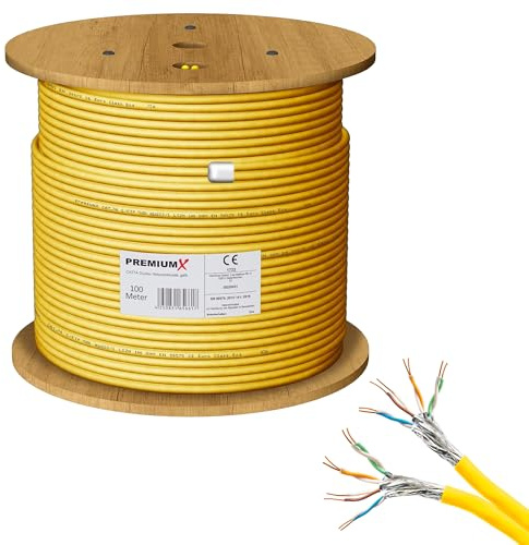 Premium X 100m CAT 7A Netzwerkkabel Duplex LAN-Kabel Verlegekabel Ethernet Kupfer Datenkabel AWG 23 S/FTP PiMF PoE Eca Cat7A 1200 MHz Installationskabel Halogenfrei